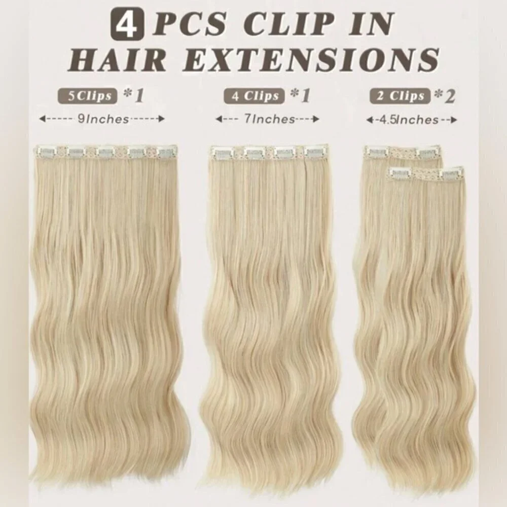 20 IN VOLUMIZING WEFT CLIP IN SET LIGHT BLONDE CURLY WAVE HAIR EXTENSION…